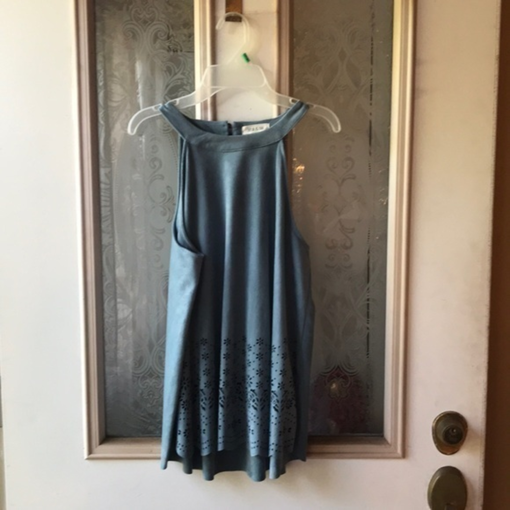 Taylor & Sage Teal Sleeveless Tank Top Womens Large Laser Cut Eyelet Hem